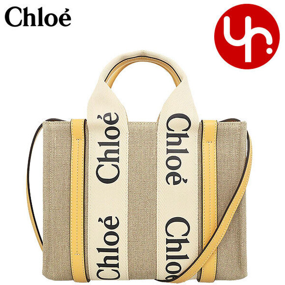 Chloe Handbags - Chloe Tote Bag Honey Gold WOODY Canvas Logo Ribbon Crossbody